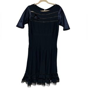 Tadashi Shoji Illusion Mesh Dress Navy Blue Womens Size XL Formal Event Cocktail